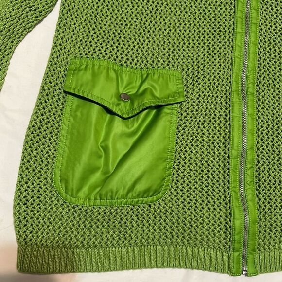 Vintage Neon Green Zenergy by Chico's Linen/Cotton Crocheted Hooded Jacket - Picture 2 of 10